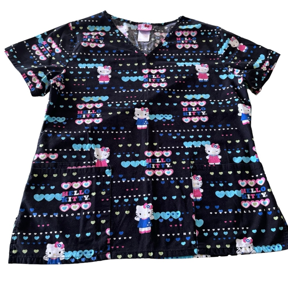 Hello Kitty by Sanrio Scrub Sz Sm black pink purple  EUC